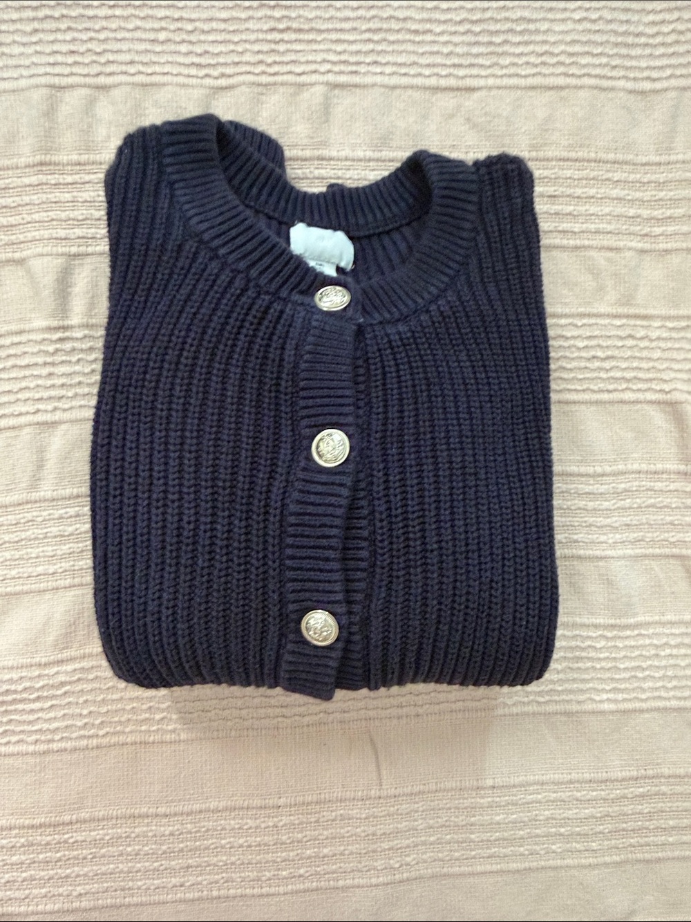 H&M Navy Ribbed Cardigan with Decorative Silver Buttons